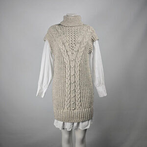 River Island Cream Knit Vest Over White Collared Button Up Blouse Dress Size S